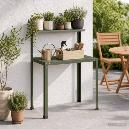 Planttafel 80 x 50 x 104 cm Gepoedercoat staal Olijfgroen is nu te koop bij PeponiXL, paradijselijk wonen!