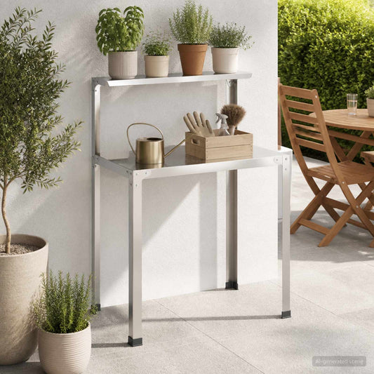 Planttafel 80 x 50 x 104 cm Roestvrij staal zilver is nu te koop bij PeponiXL, paradijselijk wonen!