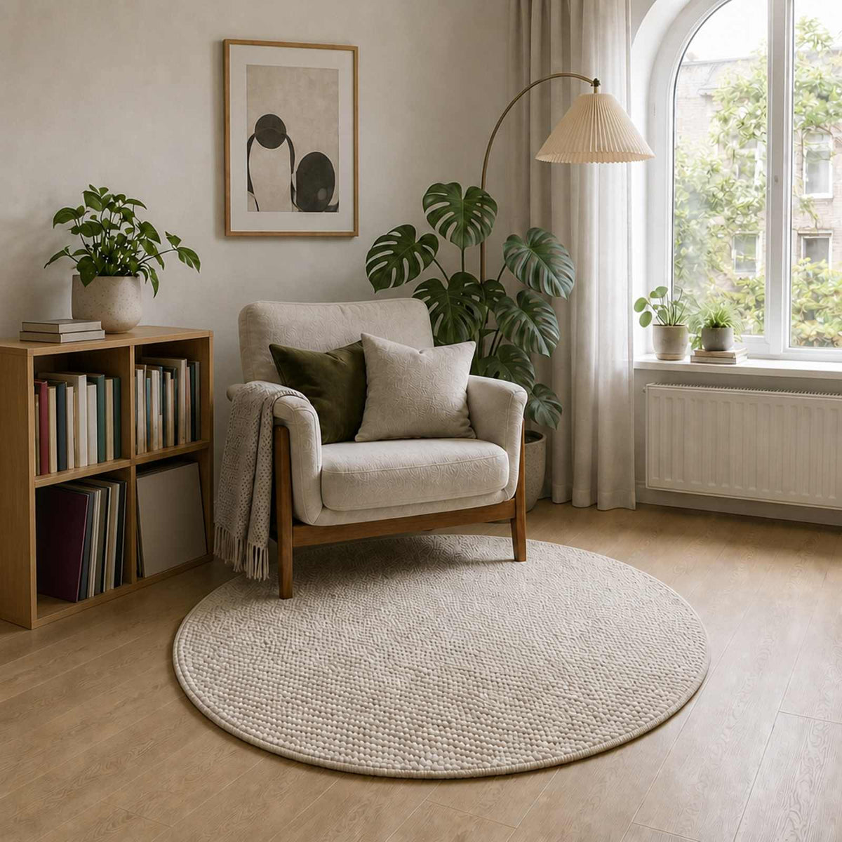 Vloerkleed Crèmekleurig Ø 120 cm 100% Polyester 3 mm Wasbaar is nu te koop bij PeponiXL, paradijselijk wonen!