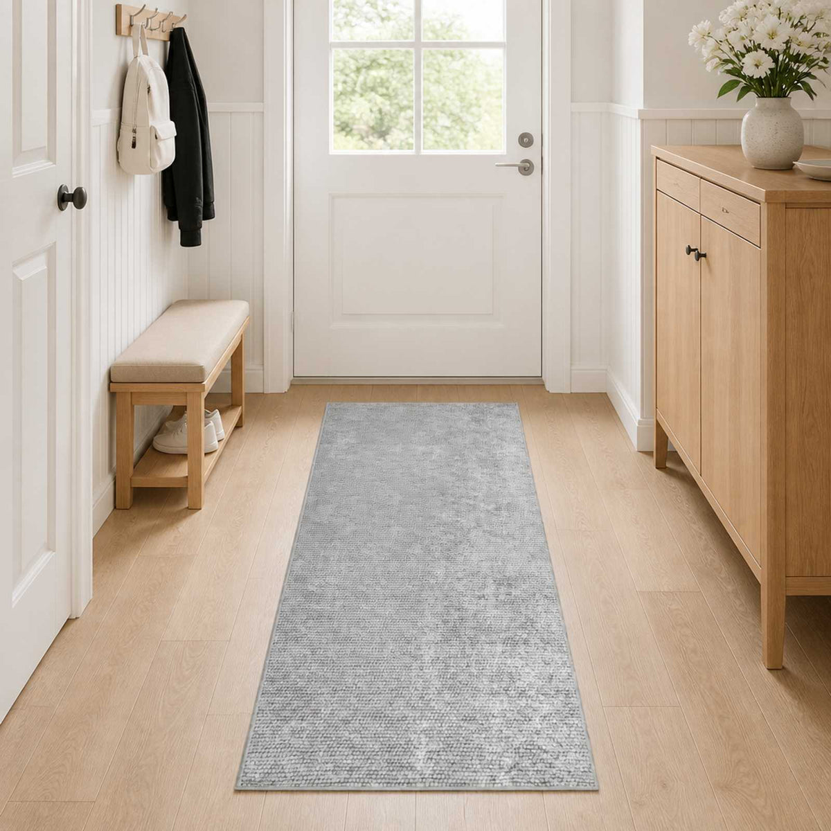 Vloerkleed Grijs 80 x 200 cm 100% Polyester 3 mm Wasbaar is nu te koop bij PeponiXL, paradijselijk wonen!