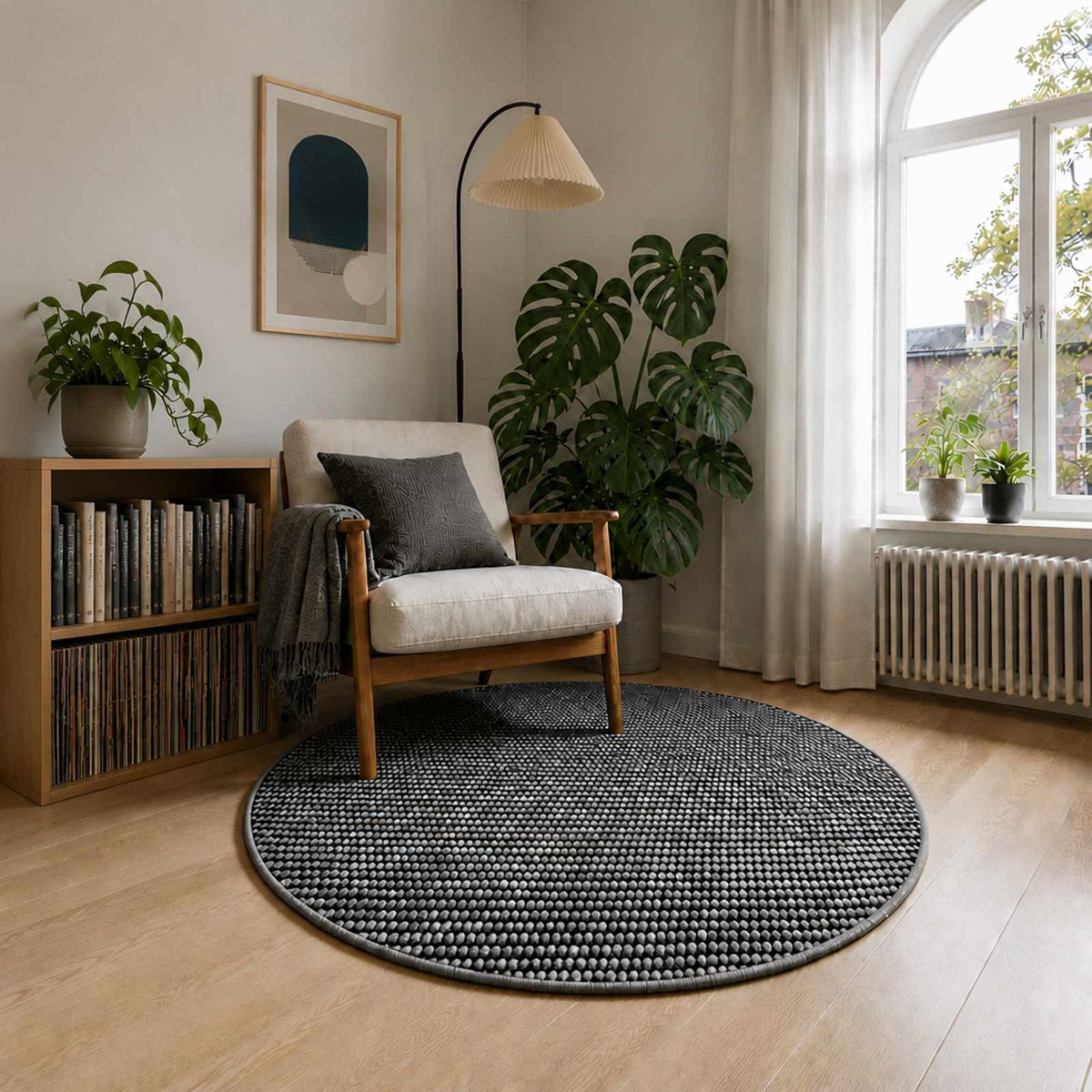 Vloerkleed Antraciet Ø 120 cm 100% Polyester 3 mm Wasbaar is nu te koop bij PeponiXL, paradijselijk wonen!