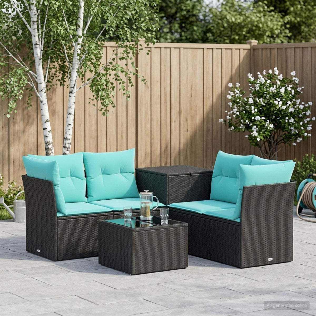 vidaXL Bankstel 6 st Zwart en Blauw 55 x 55 x 37 cm
