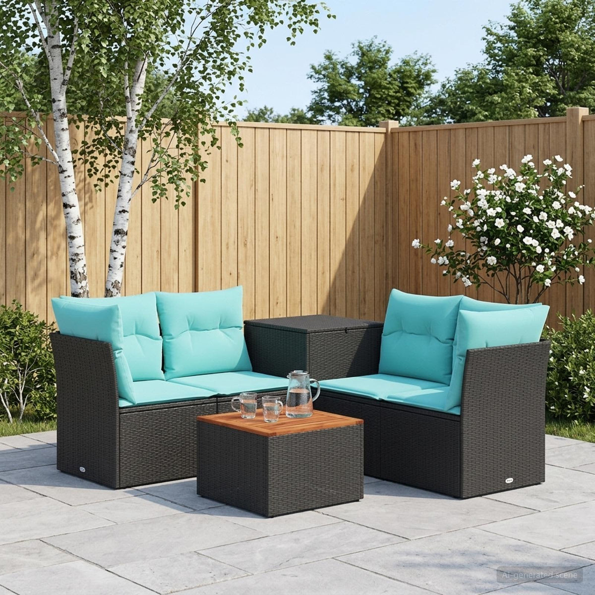 Bankstel 6 st Zwart en Blauw 55 x 55 x 37 cm is nu te koop bij PeponiXL, paradijselijk wonen!