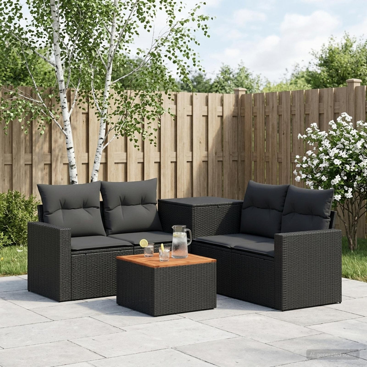 Bankstel 6 st Zwart Poly Rattan en Staal is nu te koop bij PeponiXL, paradijselijk wonen!