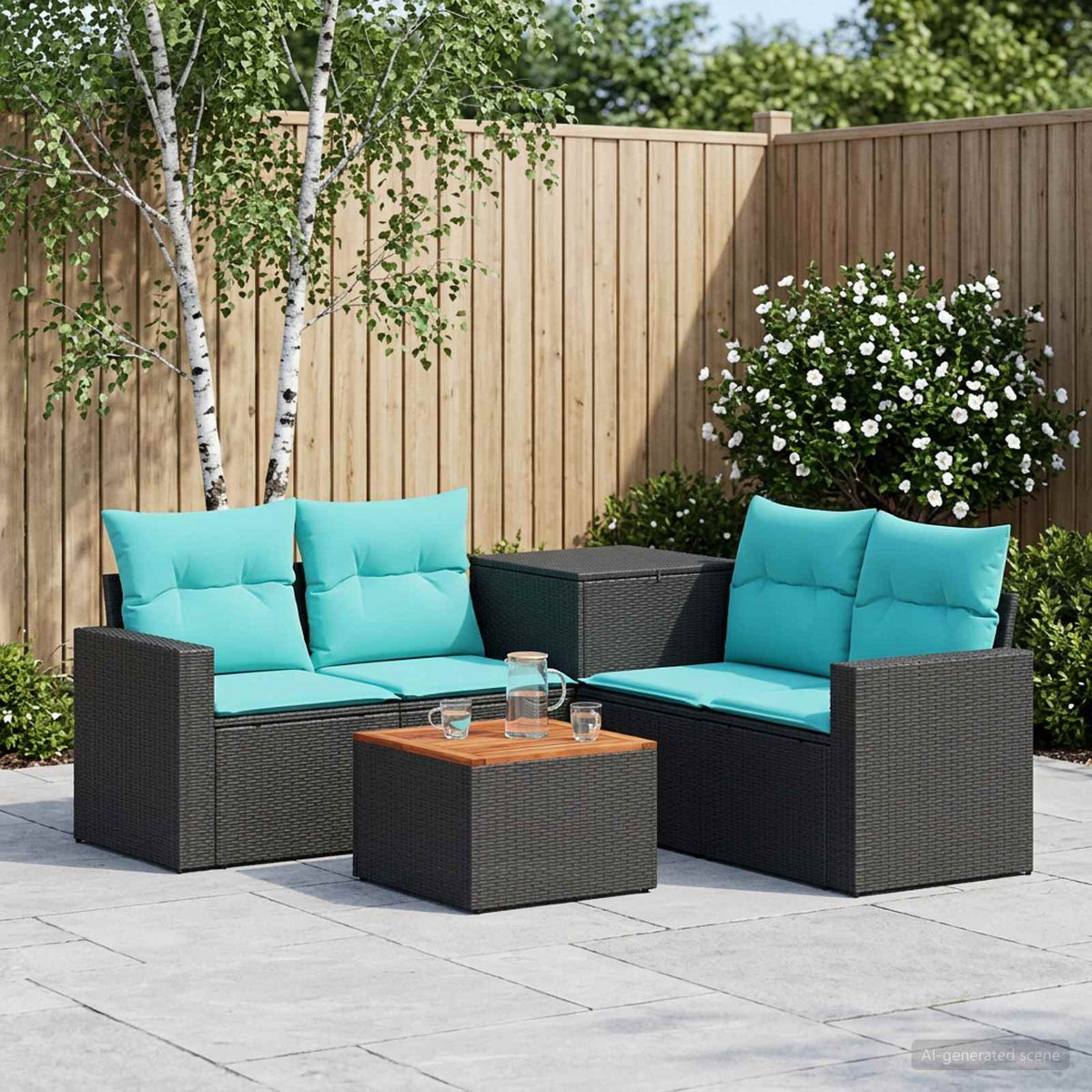 Bankstel 6 st Zwart en Blauw Poly Rattan en Staal is nu te koop bij PeponiXL, paradijselijk wonen!
