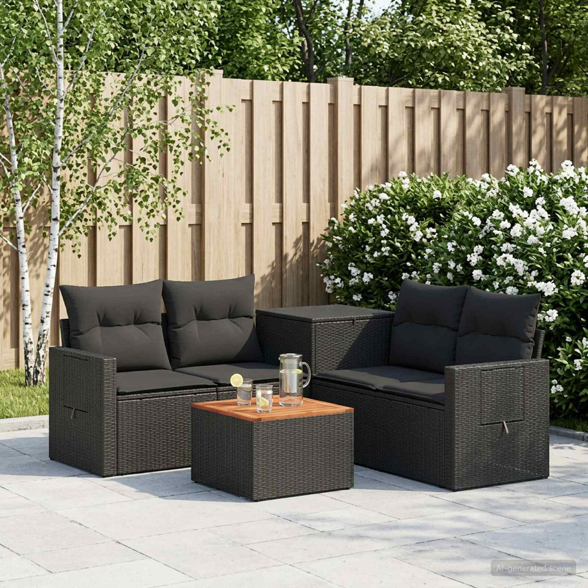Bankstel 6 st Zwart Poly Rattan en Staal is nu te koop bij PeponiXL, paradijselijk wonen!