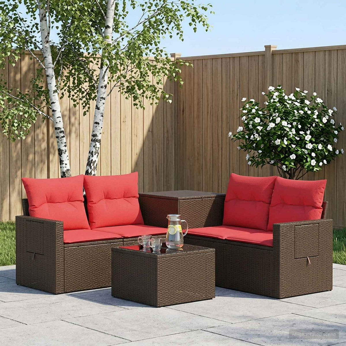 Bankstel 6 st Bruin en Rood Poly Rattan en Staal is nu te koop bij PeponiXL, paradijselijk wonen!