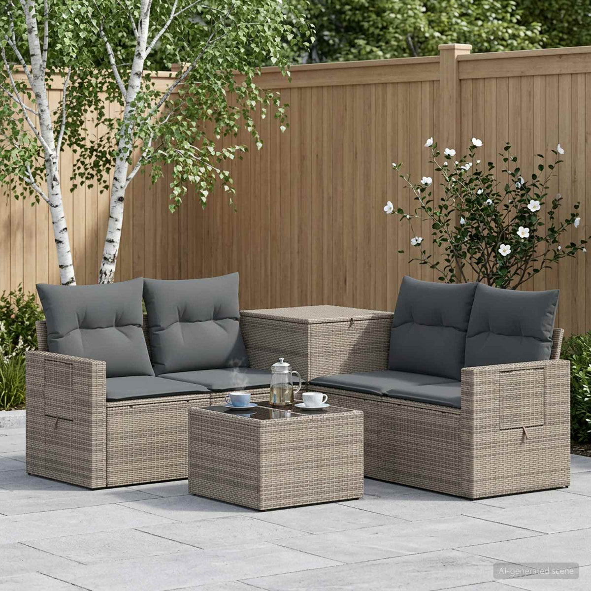 Bankstel 6 st Grijs en Donkergrijs Poly Rattan en Staal is nu te koop bij PeponiXL, paradijselijk wonen!