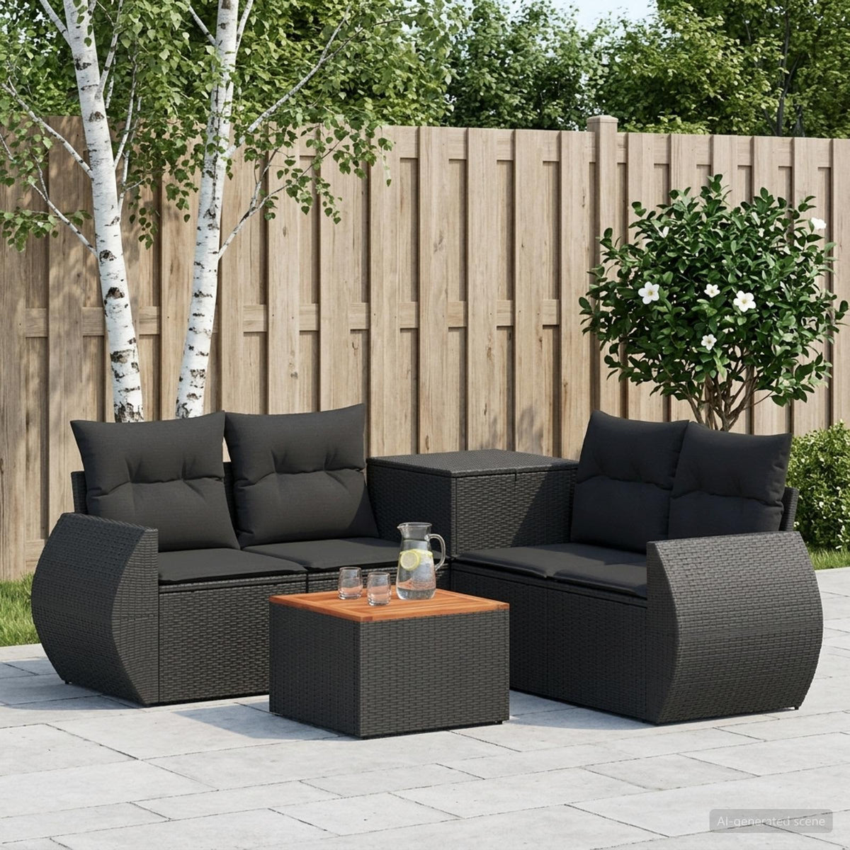 Bankstel 6 st Zwart Poly Rattan en Staal is nu te koop bij PeponiXL, paradijselijk wonen!