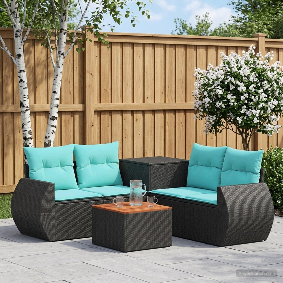 Bankstel 6 st Zwart en Blauw Poly Rattan en Staal is nu te koop bij PeponiXL, paradijselijk wonen!