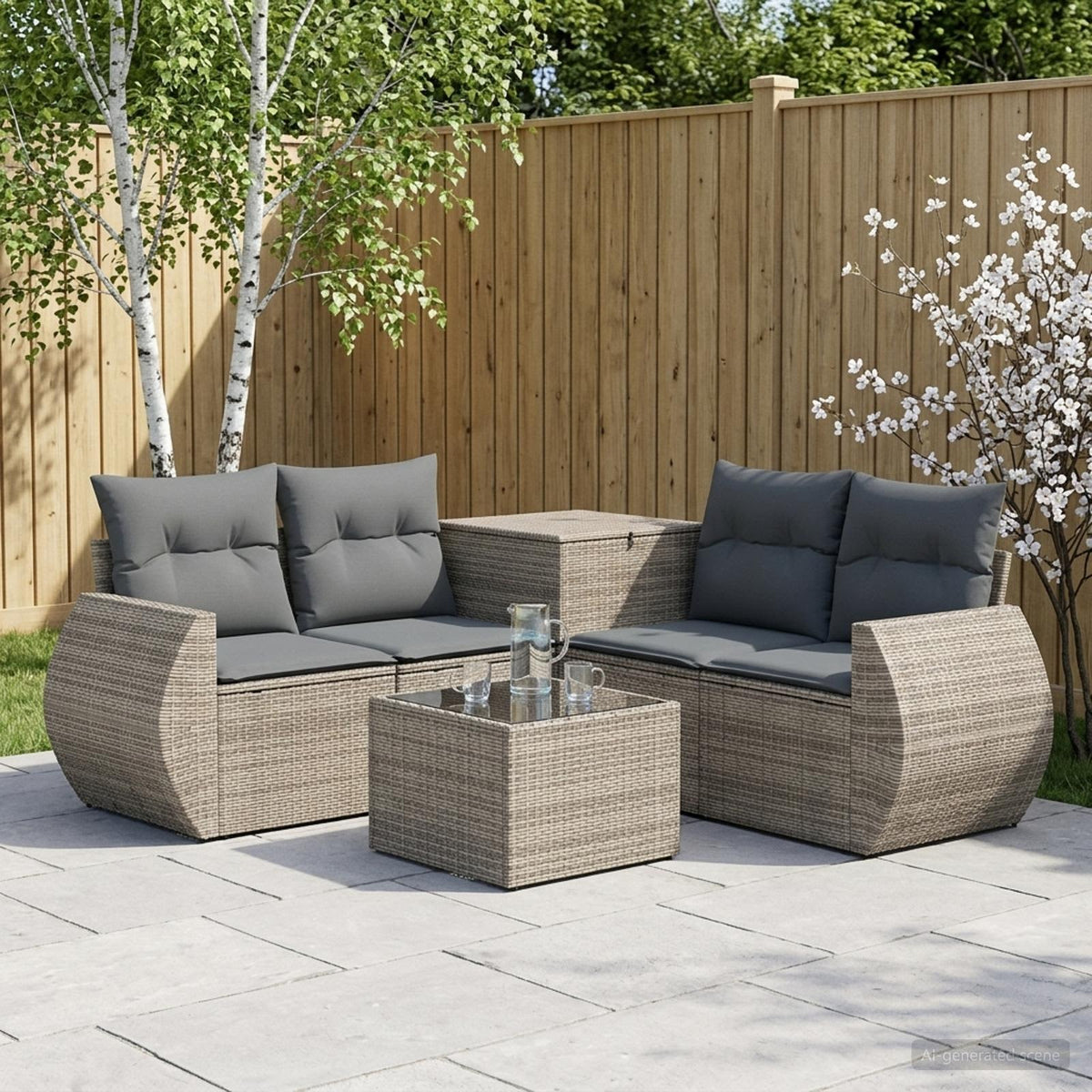 Bankstel 6 st Grijs en Donkergrijs Poly Rattan en Staal is nu te koop bij PeponiXL, paradijselijk wonen!