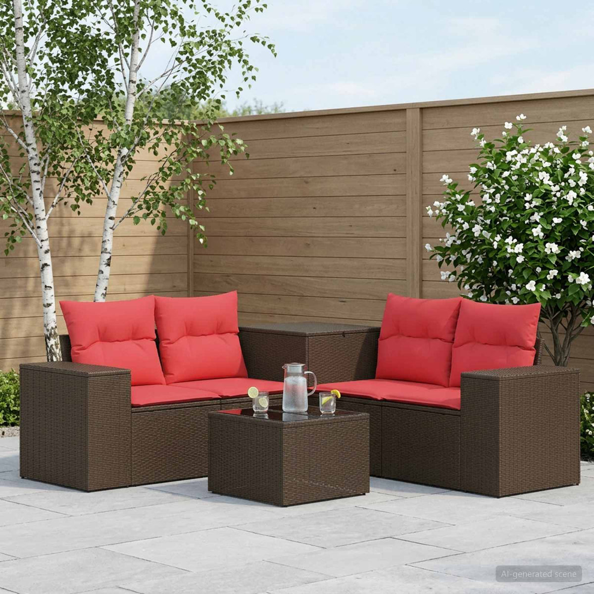 Bankstel 6 st Bruin en Rood Poly Rattan en Staal is nu te koop bij PeponiXL, paradijselijk wonen!