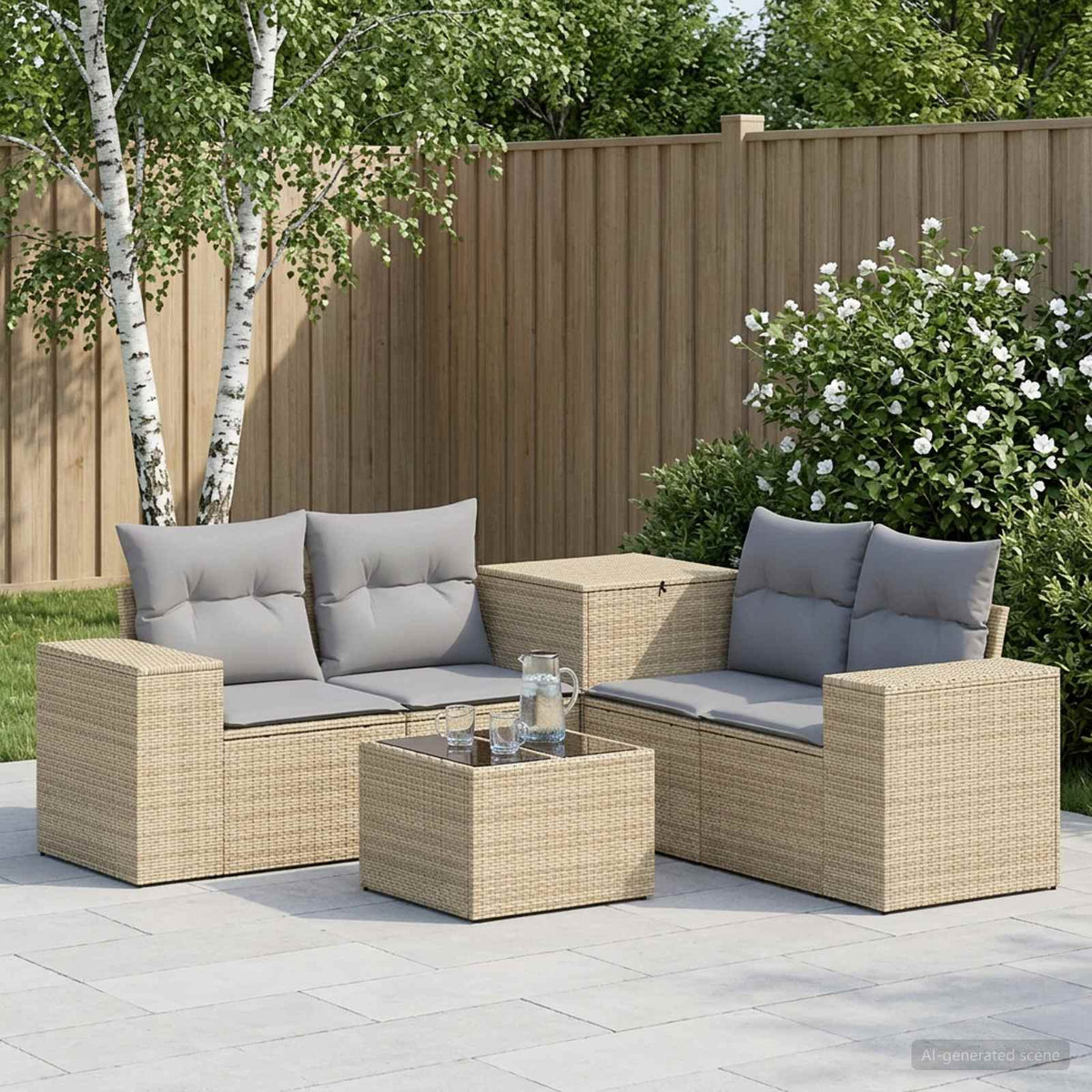 Bankstel 6 st Beige en Licht Grijs Poly Rattan en Staal is nu te koop bij PeponiXL, paradijselijk wonen!