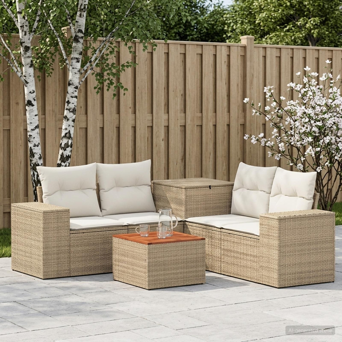 Bankstel 6 st Beige en Crème Wit Poly Rattan en Staal is nu te koop bij PeponiXL, paradijselijk wonen!