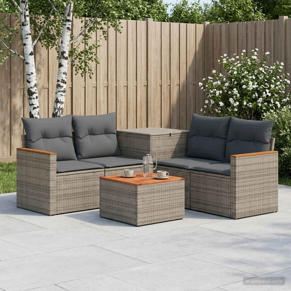 Bankstel 6 st Grijs en Donkergrijs Poly Rattan en Staal is nu te koop bij PeponiXL, paradijselijk wonen!