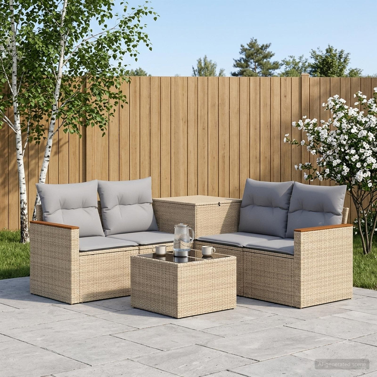 Bankstel 6 st Beige en Licht Grijs Poly Rattan en Staal is nu te koop bij PeponiXL, paradijselijk wonen!