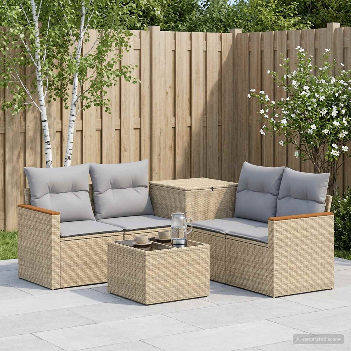 Bankstel 6 st Beige en Licht Grijs Poly Rattan en Staal is nu te koop bij PeponiXL, paradijselijk wonen!