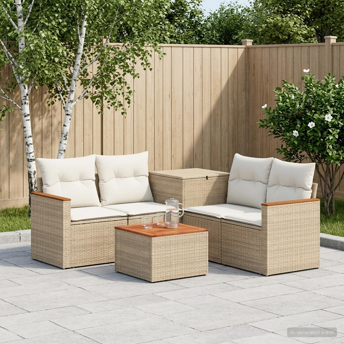 Bankstel 6 st Beige en Crème Wit Poly Rattan en Staal is nu te koop bij PeponiXL, paradijselijk wonen!