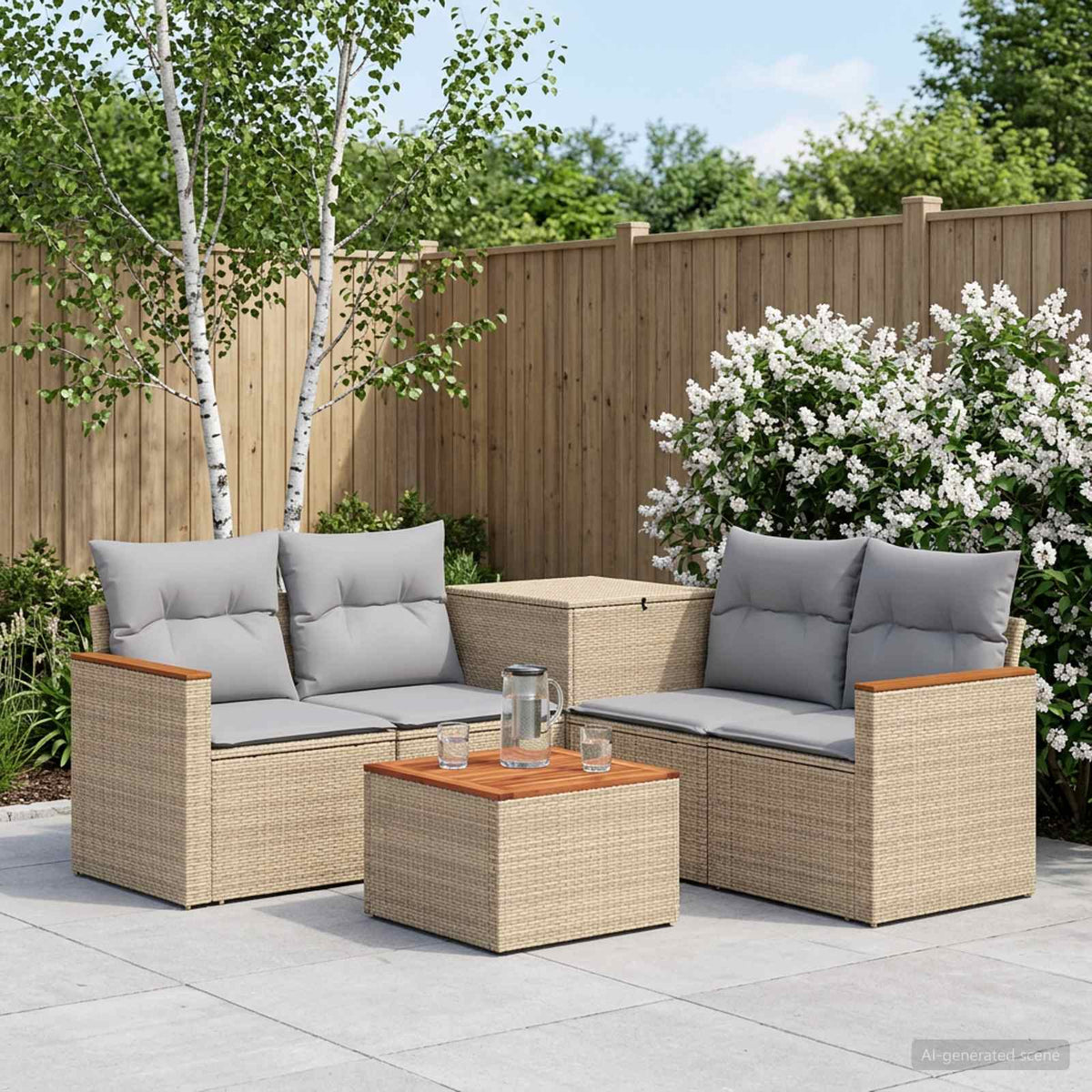 Bankstel 6 st Beige en Licht Grijs Poly Rattan en Staal is nu te koop bij PeponiXL, paradijselijk wonen!