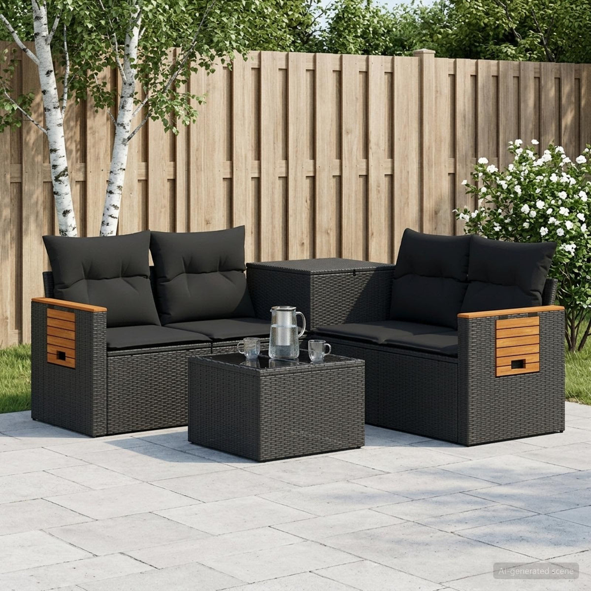 Bankstel 6 st Zwart Poly Rattan en Staal is nu te koop bij PeponiXL, paradijselijk wonen!