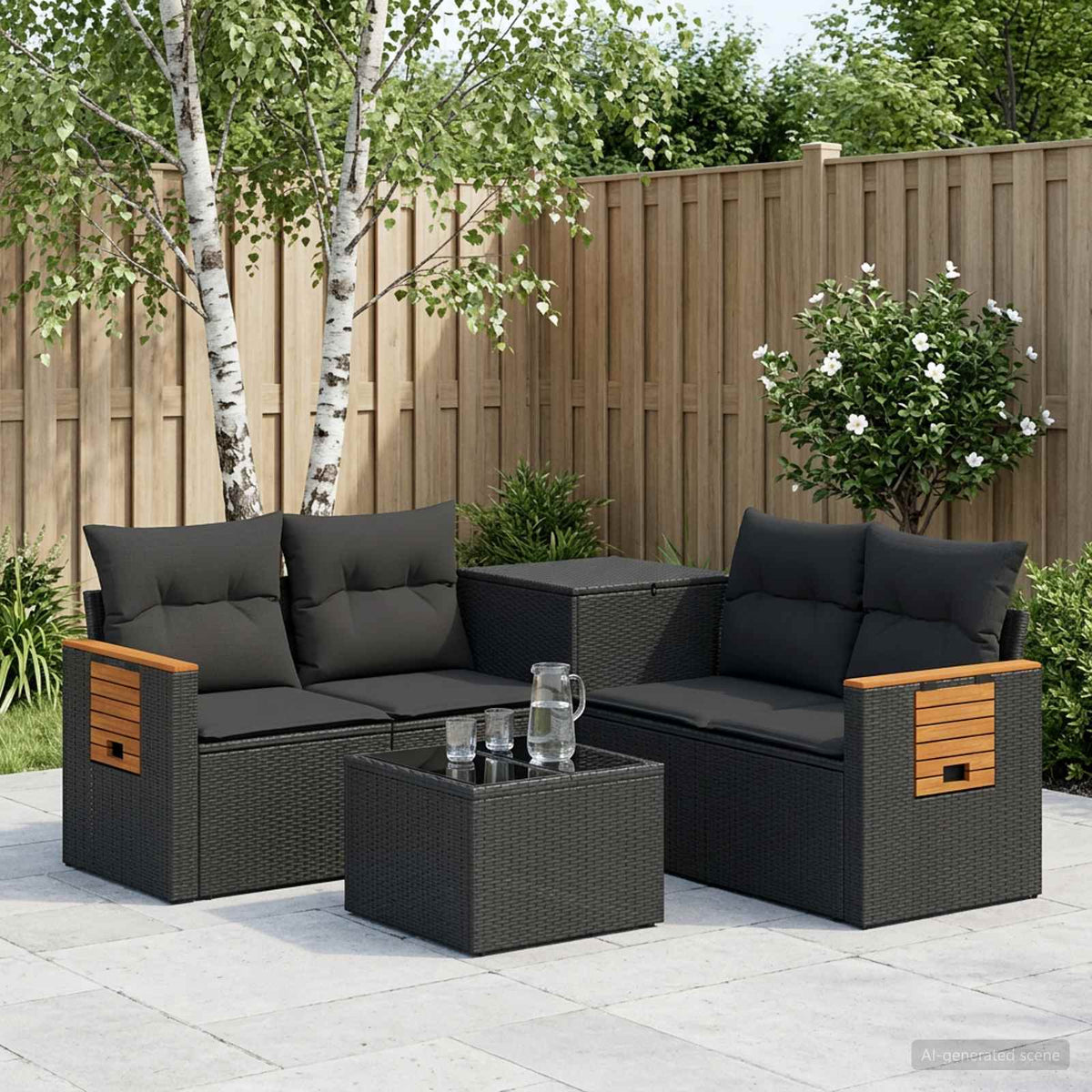 Bankstel 6 st Zwart Poly Rattan en Staal is nu te koop bij PeponiXL, paradijselijk wonen!