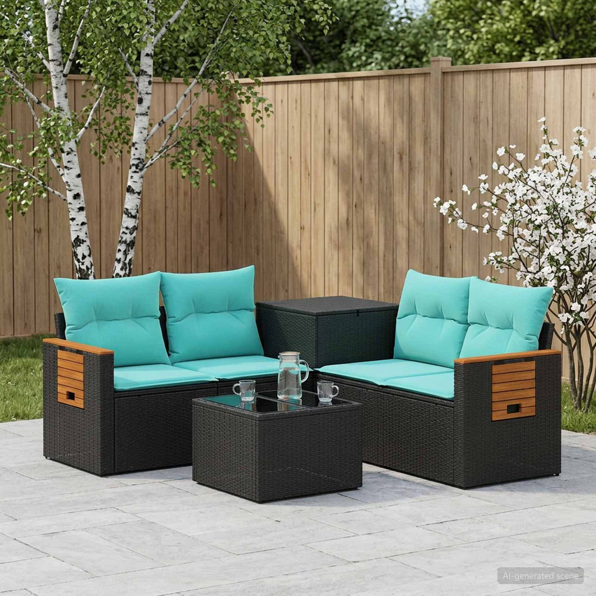 Bankstel 6 st Zwart en Blauw Poly Rattan en Staal is nu te koop bij PeponiXL, paradijselijk wonen!
