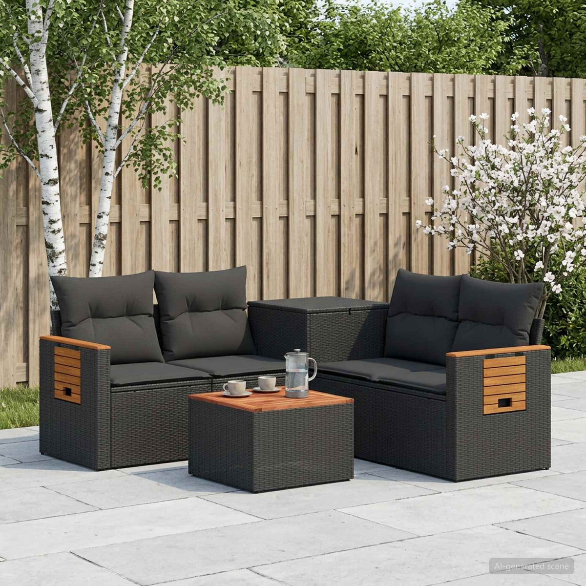 Bankstel 6 st Zwart Poly Rattan en Staal is nu te koop bij PeponiXL, paradijselijk wonen!