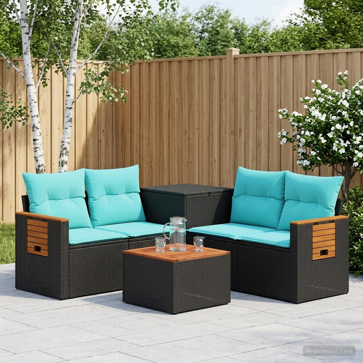 Bankstel 6 st Zwart en Blauw Poly Rattan en Staal is nu te koop bij PeponiXL, paradijselijk wonen!