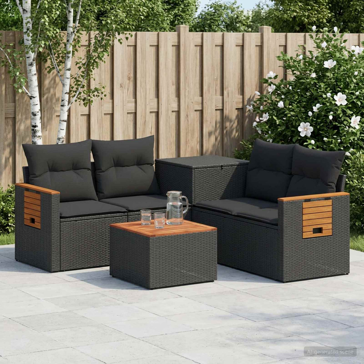 Bankstel 6 st Zwart Poly Rattan en Staal is nu te koop bij PeponiXL, paradijselijk wonen!