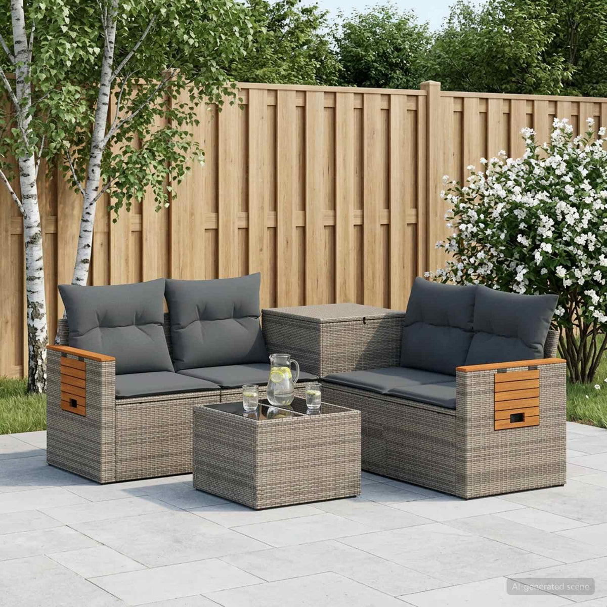 Bankstel 6 st Grijs en Donkergrijs Poly Rattan en Staal is nu te koop bij PeponiXL, paradijselijk wonen!
