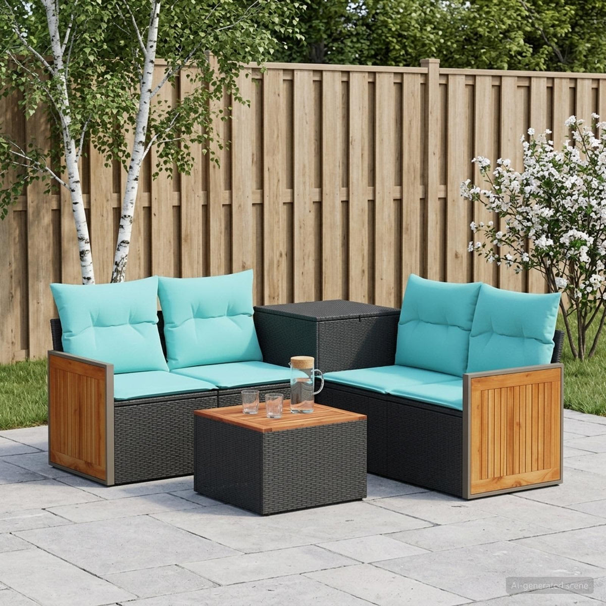 Bankstel 6 st Zwart en Blauw 55 x 55 x 37 cm is nu te koop bij PeponiXL, paradijselijk wonen!