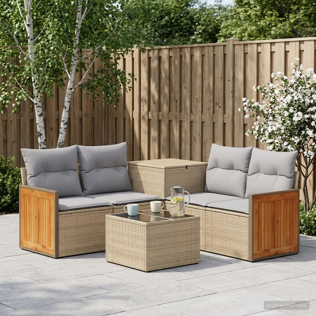 Bankstel 6 st Beige en Licht Grijs Poly Rattan en Staal is nu te koop bij PeponiXL, paradijselijk wonen!