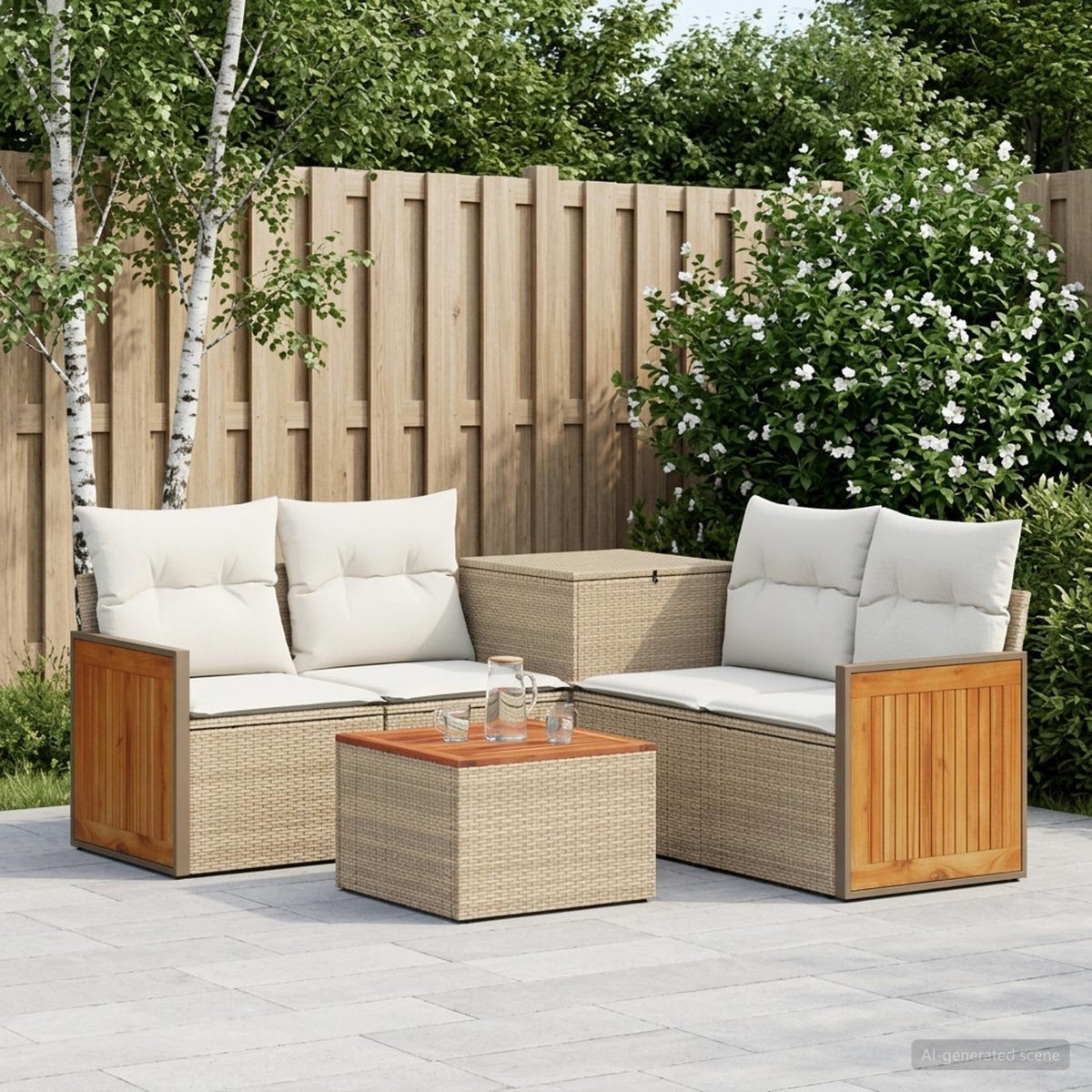 Bankstel 6 st Beige en Crème Wit Poly Rattan en Staal is nu te koop bij PeponiXL, paradijselijk wonen!