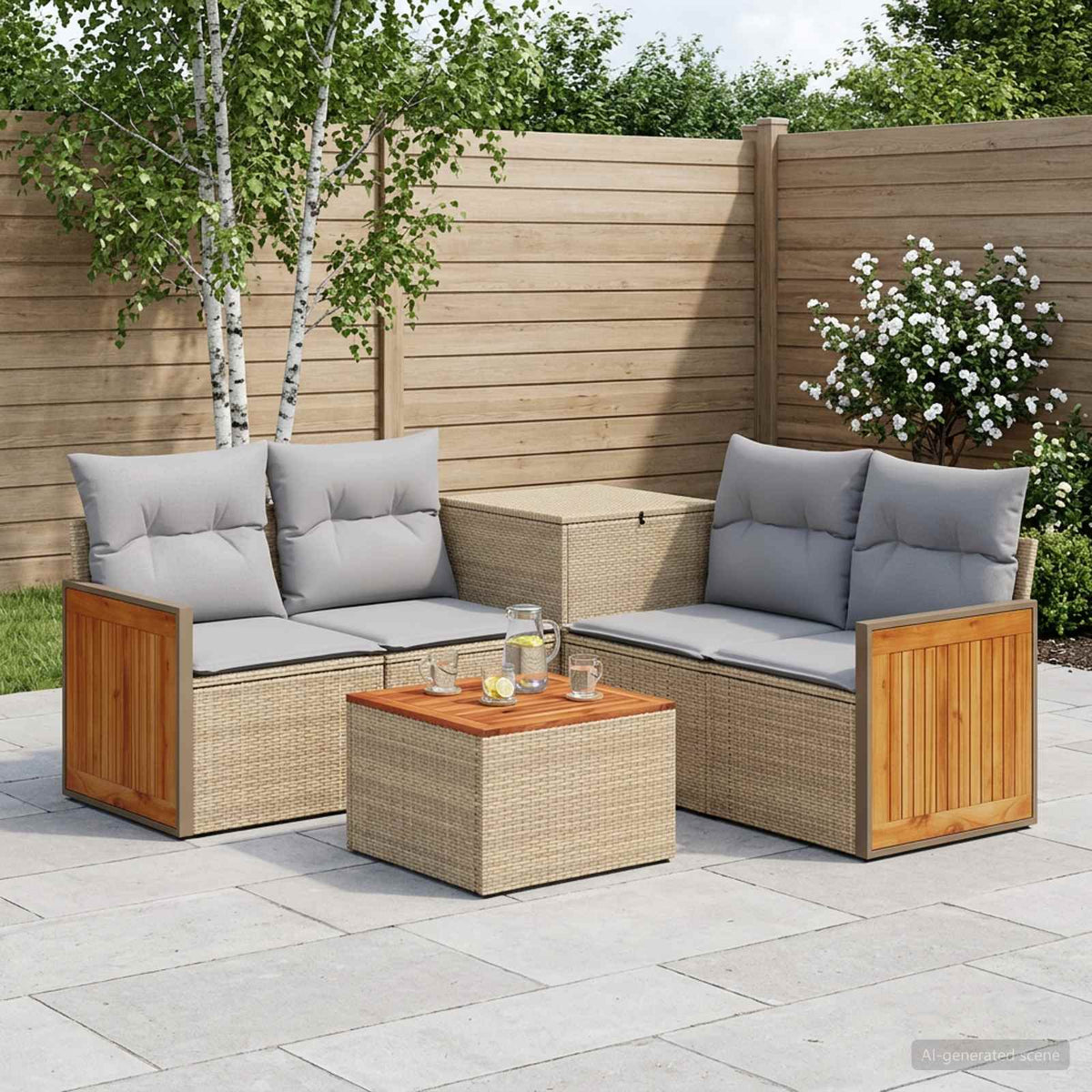 Bankstel 6 st Beige en Licht Grijs Poly Rattan en Staal is nu te koop bij PeponiXL, paradijselijk wonen!