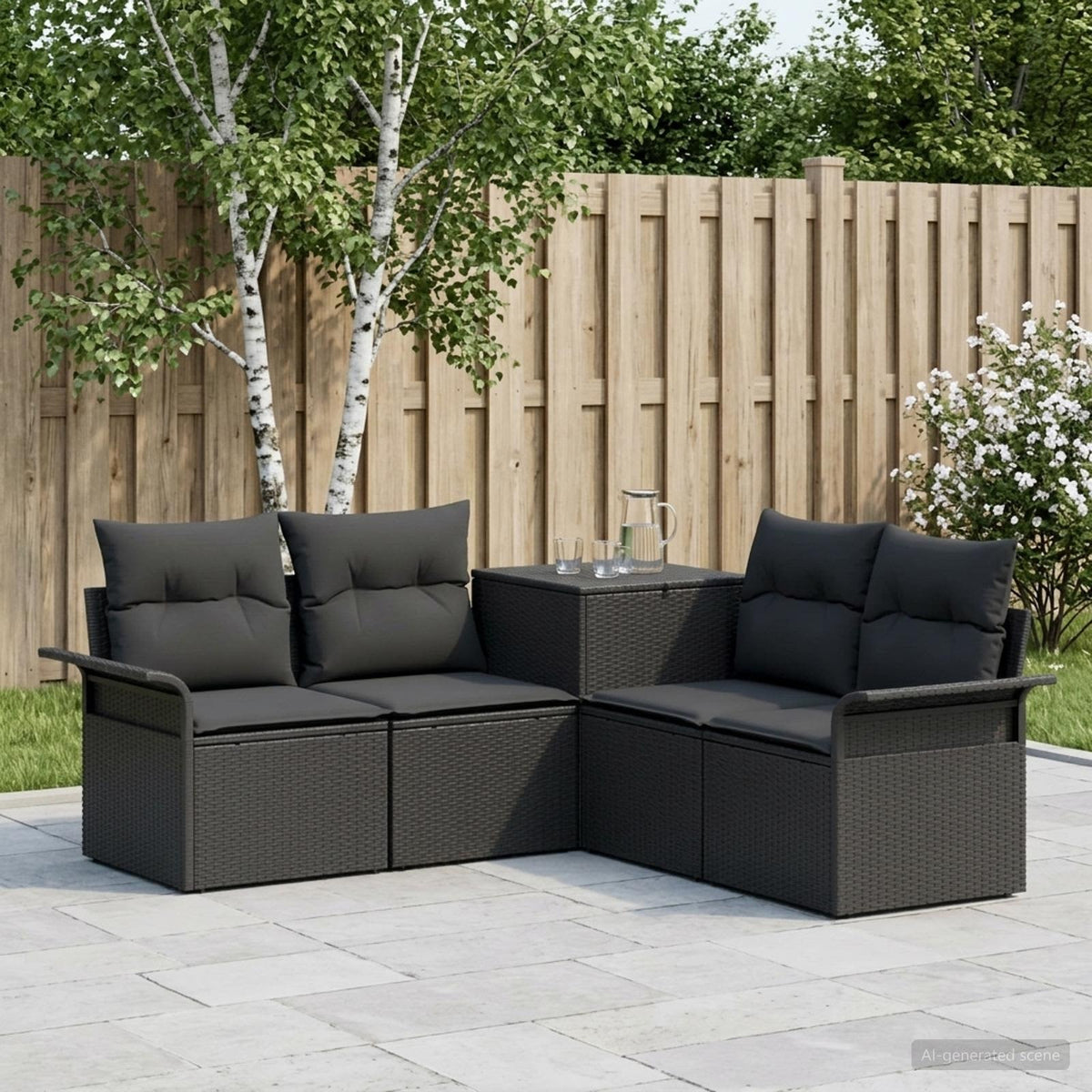 Bankstel 5 st Zwart Poly Rattan en Staal is nu te koop bij PeponiXL, paradijselijk wonen!
