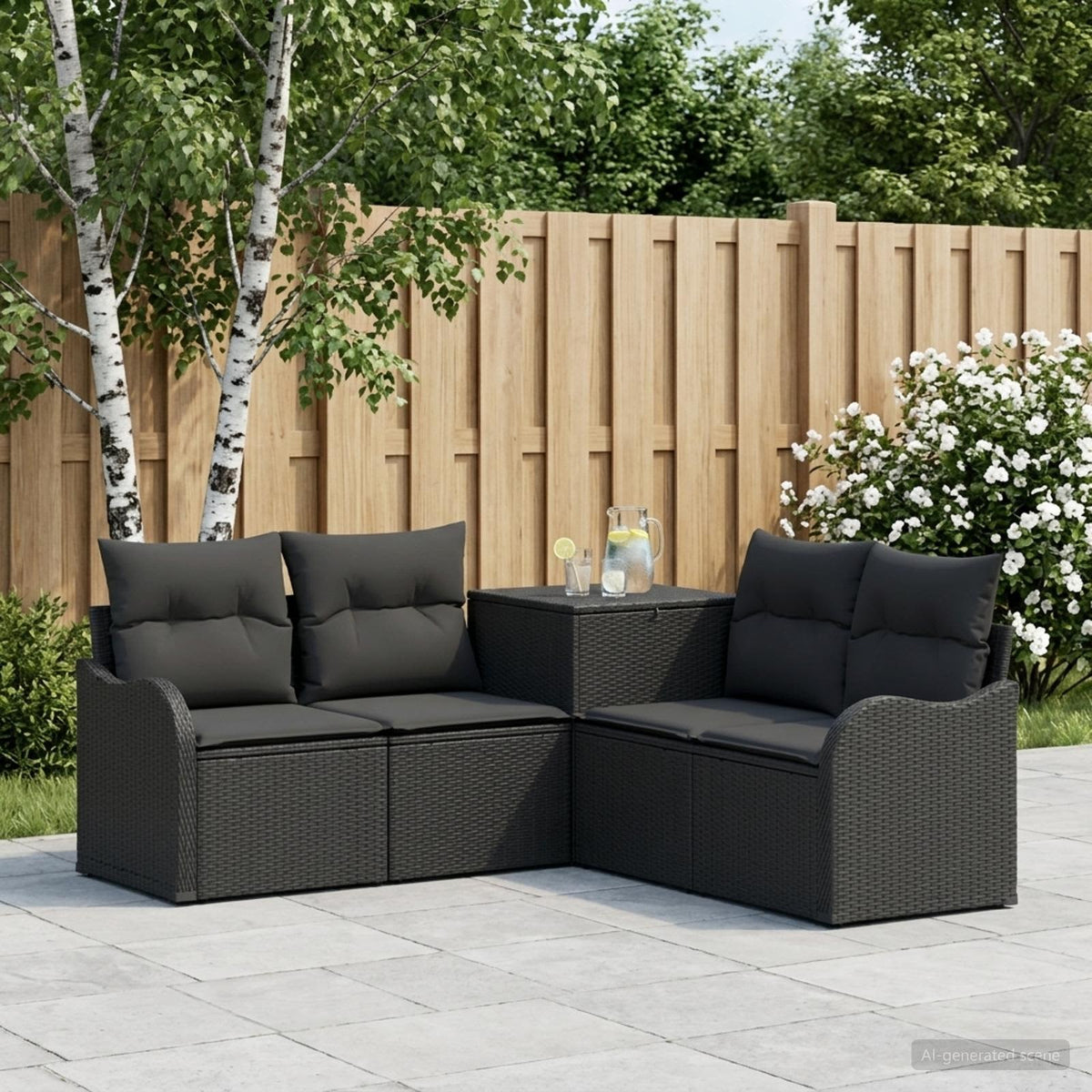 Bankstel 5 st Zwart Poly Rattan en Staal is nu te koop bij PeponiXL, paradijselijk wonen!