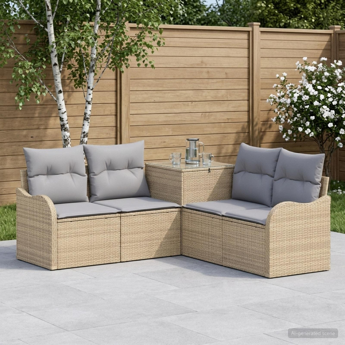 Bankstel 5 st Beige en Licht Grijs Poly Rattan en Staal is nu te koop bij PeponiXL, paradijselijk wonen!