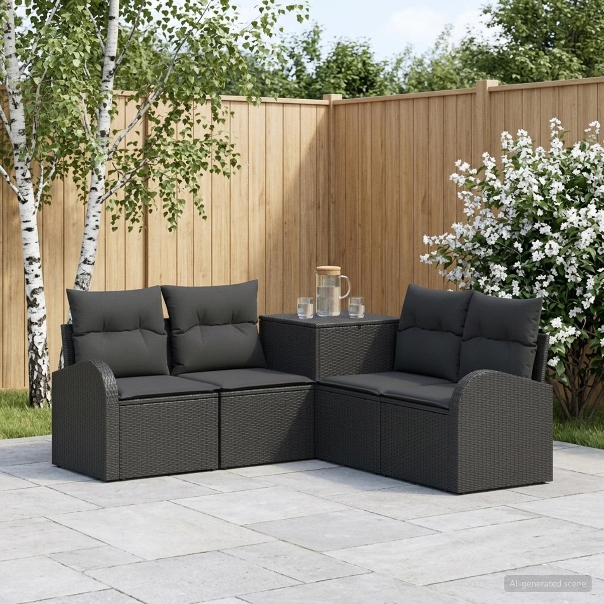 Bankstel 5 st Zwart Poly Rattan en Staal is nu te koop bij PeponiXL, paradijselijk wonen!
