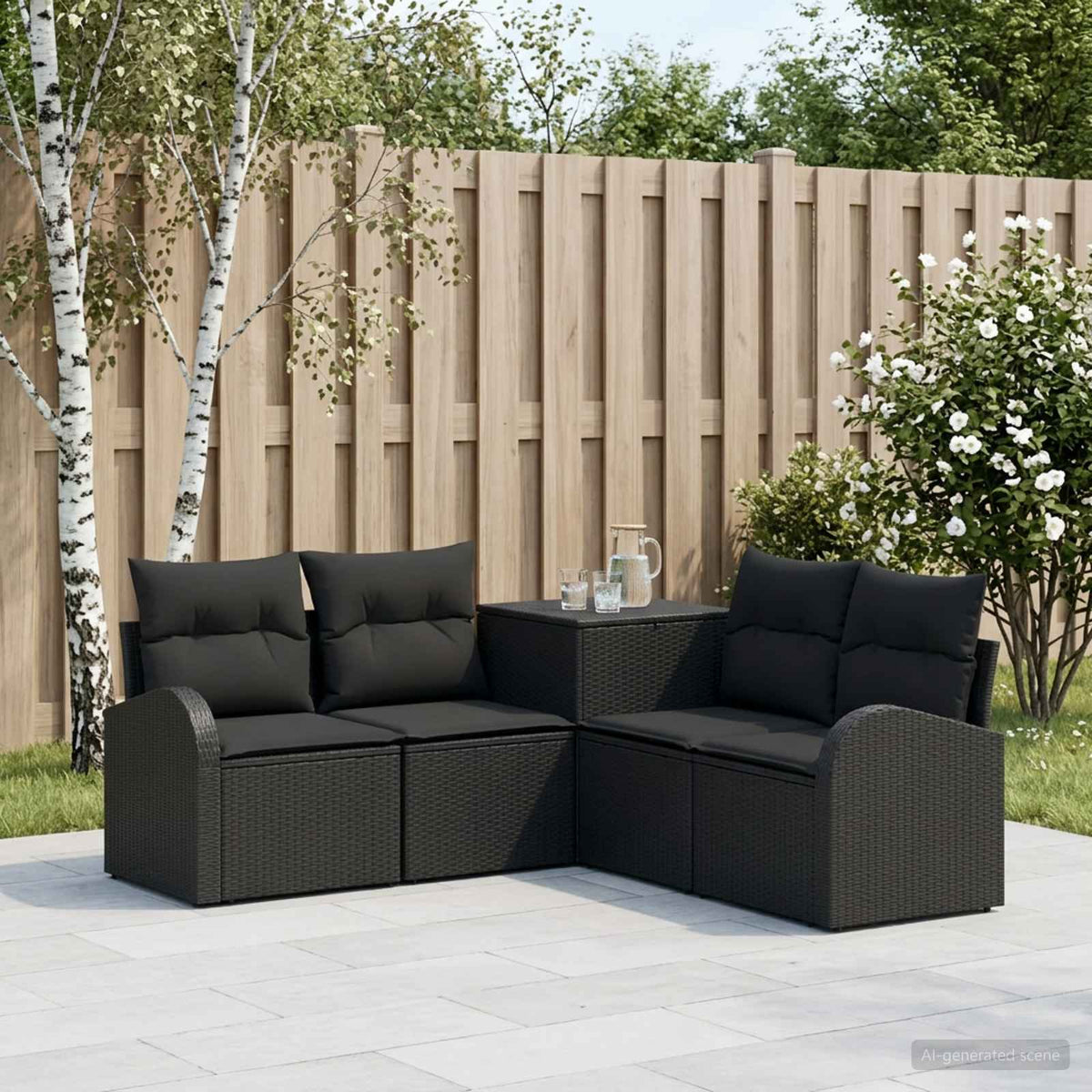 Bankstel 5 st Zwart Poly Rattan en Staal is nu te koop bij PeponiXL, paradijselijk wonen!