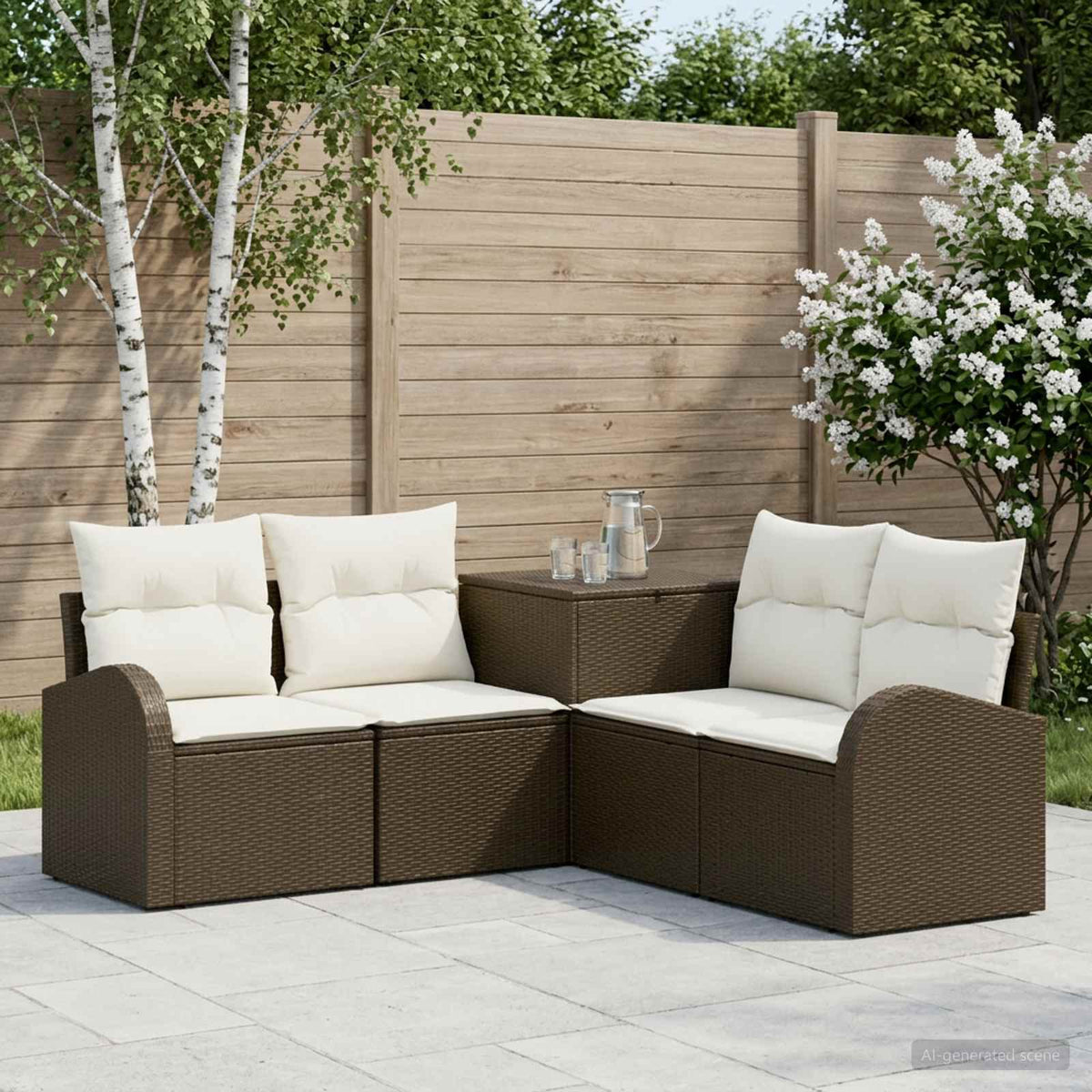 Bankstel 5 st Bruin en Crème Wit Poly Rattan en Staal is nu te koop bij PeponiXL, paradijselijk wonen!