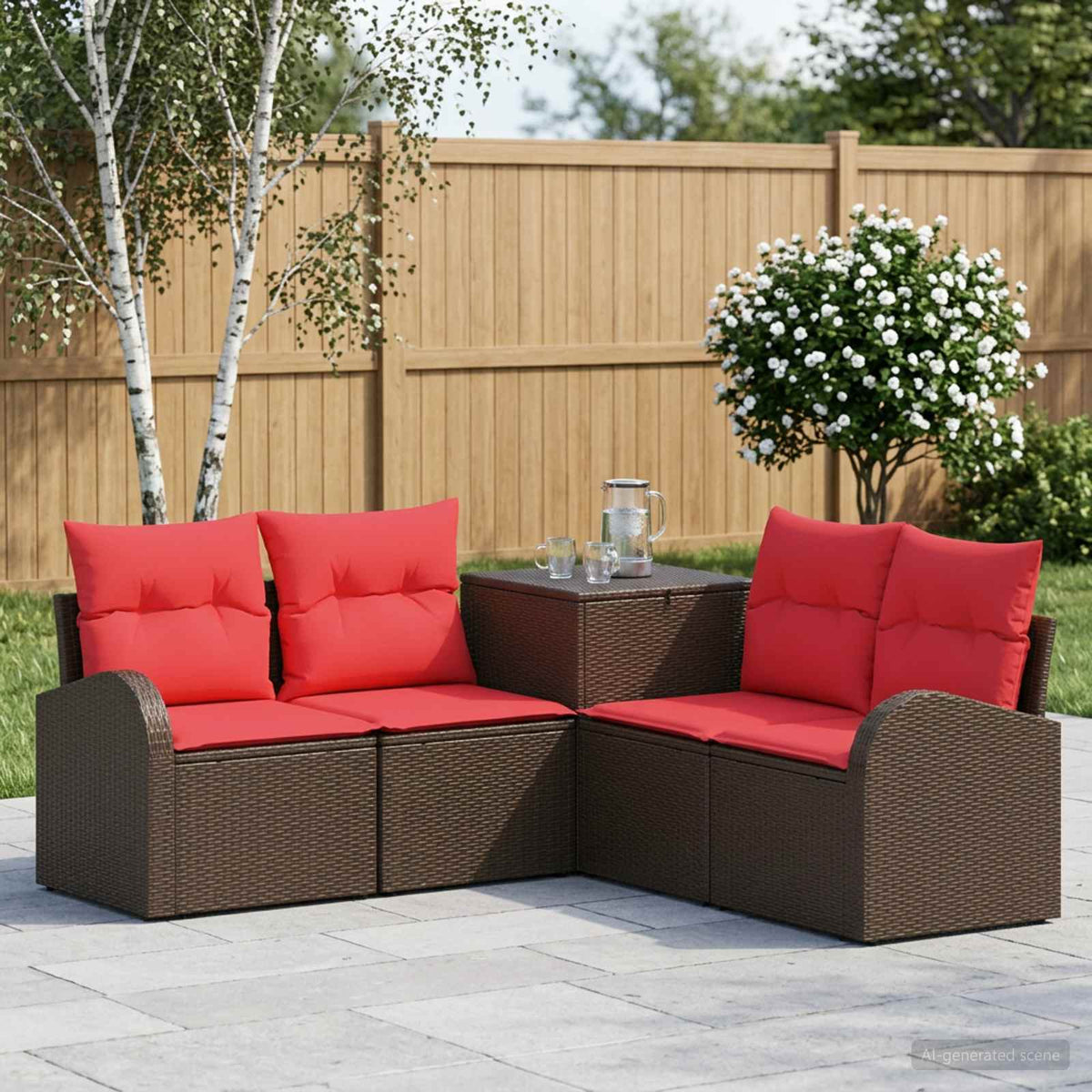 Bankstel 5 st Bruin en Rood Poly Rattan en Staal is nu te koop bij PeponiXL, paradijselijk wonen!
