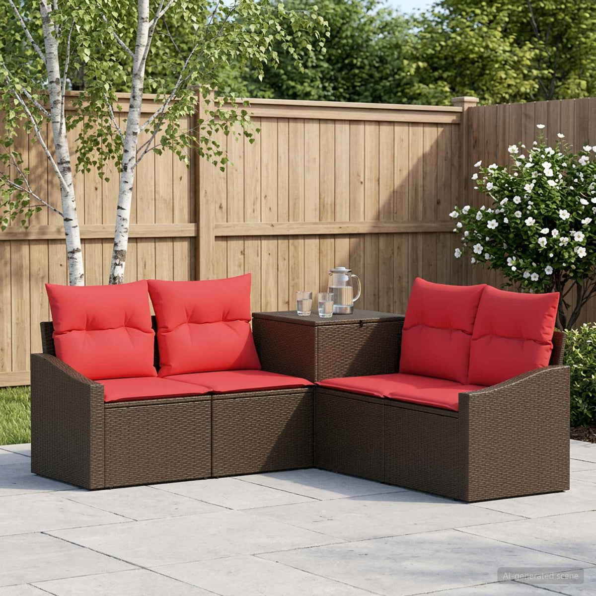 Bankstel 5 st Bruin en Rood Poly Rattan en Staal is nu te koop bij PeponiXL, paradijselijk wonen!