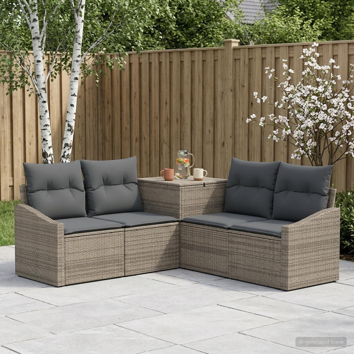 Bankstel 5 st Grijs en Donkergrijs Poly Rattan en Staal is nu te koop bij PeponiXL, paradijselijk wonen!
