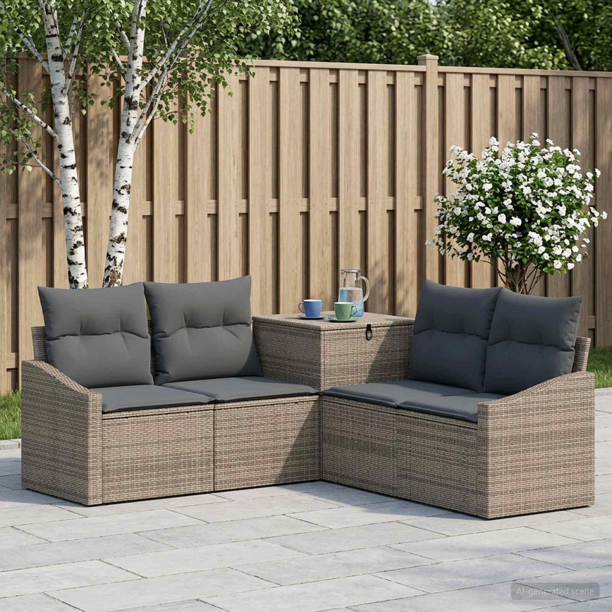 Bankstel 5 st Grijs en Donkergrijs Poly Rattan en Staal is nu te koop bij PeponiXL, paradijselijk wonen!