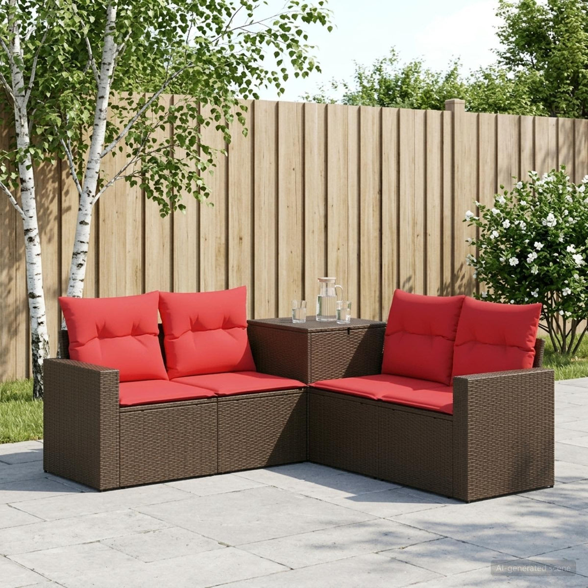Bankstel 5 st Bruin en Rood Poly Rattan en Staal is nu te koop bij PeponiXL, paradijselijk wonen!