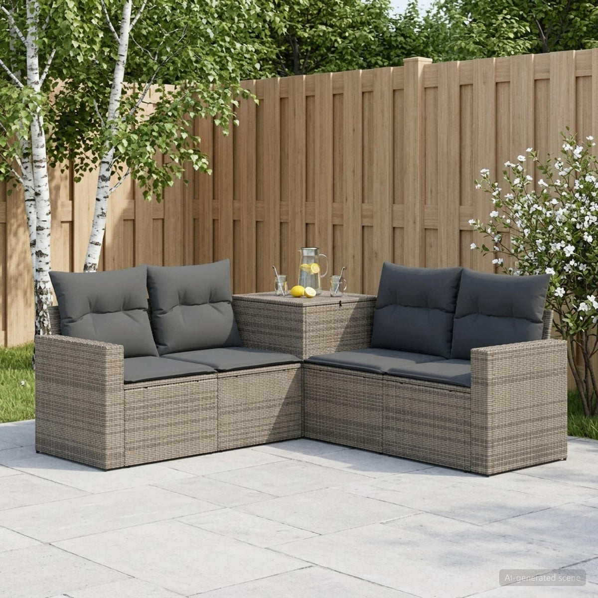 Bankstel 5 st Grijs en Donkergrijs Poly Rattan en Staal is nu te koop bij PeponiXL, paradijselijk wonen!