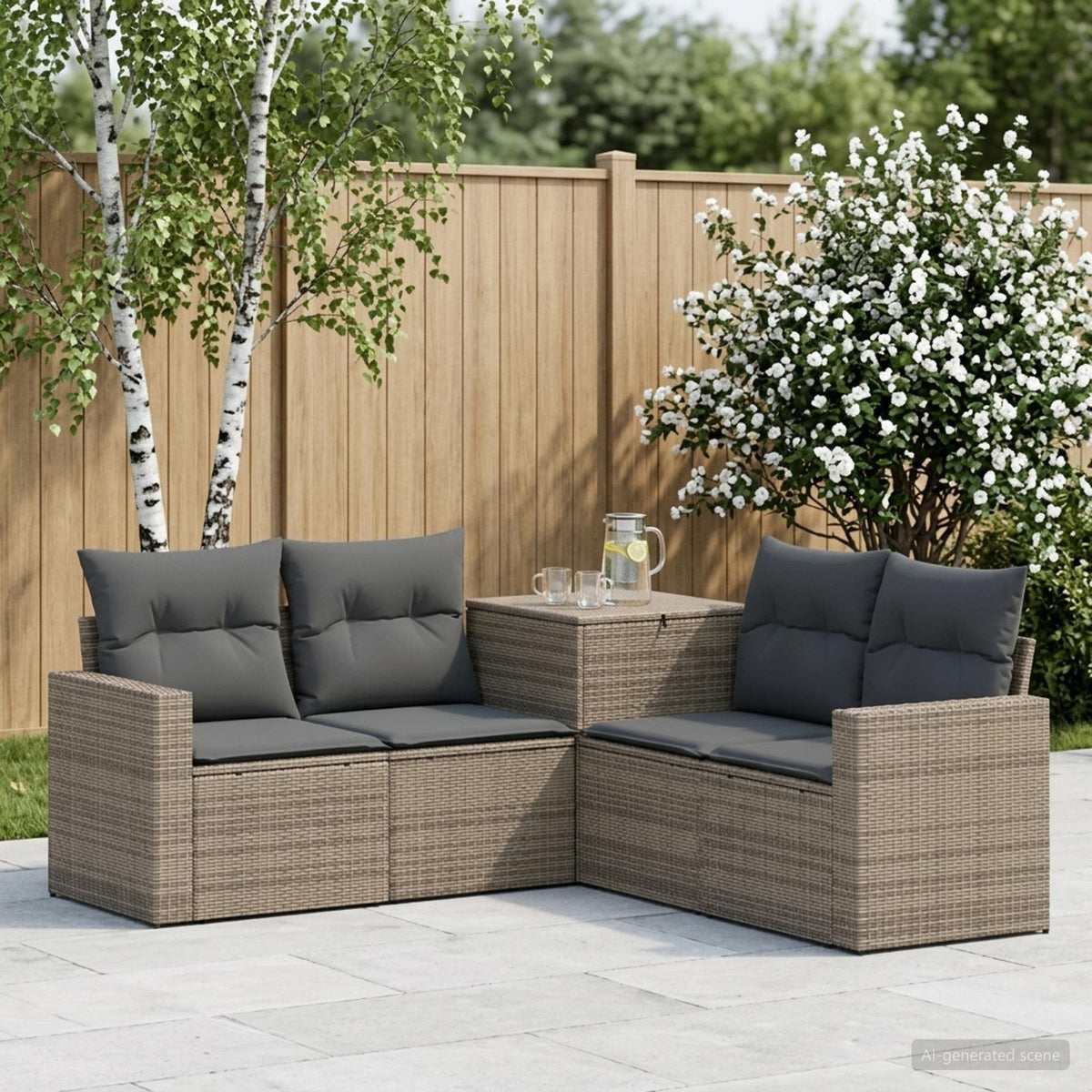 Bankstel 5 st Grijs en Donkergrijs Poly Rattan en Staal is nu te koop bij PeponiXL, paradijselijk wonen!