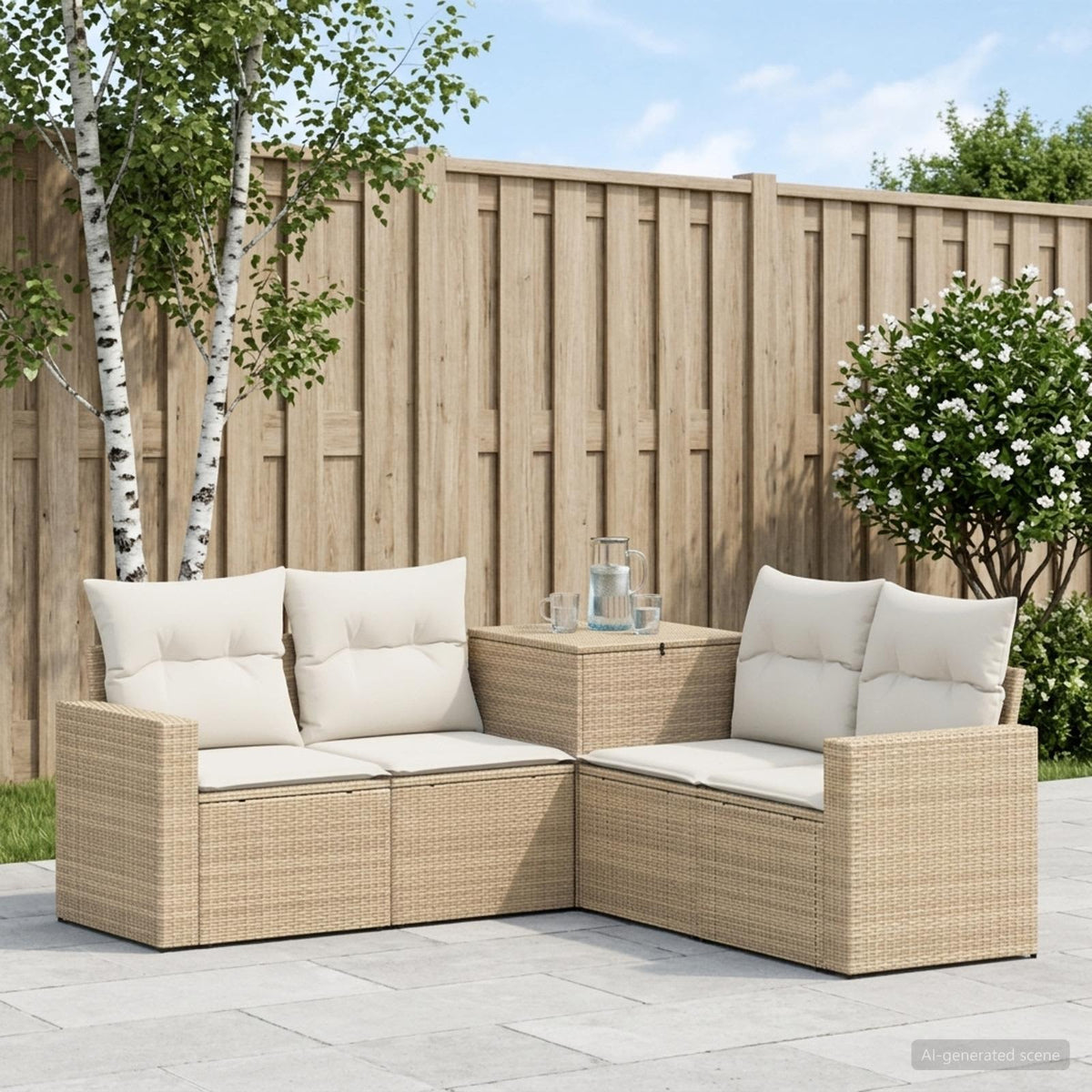 Bankstel 5 st Beige en Crème Wit Poly Rattan en Staal is nu te koop bij PeponiXL, paradijselijk wonen!