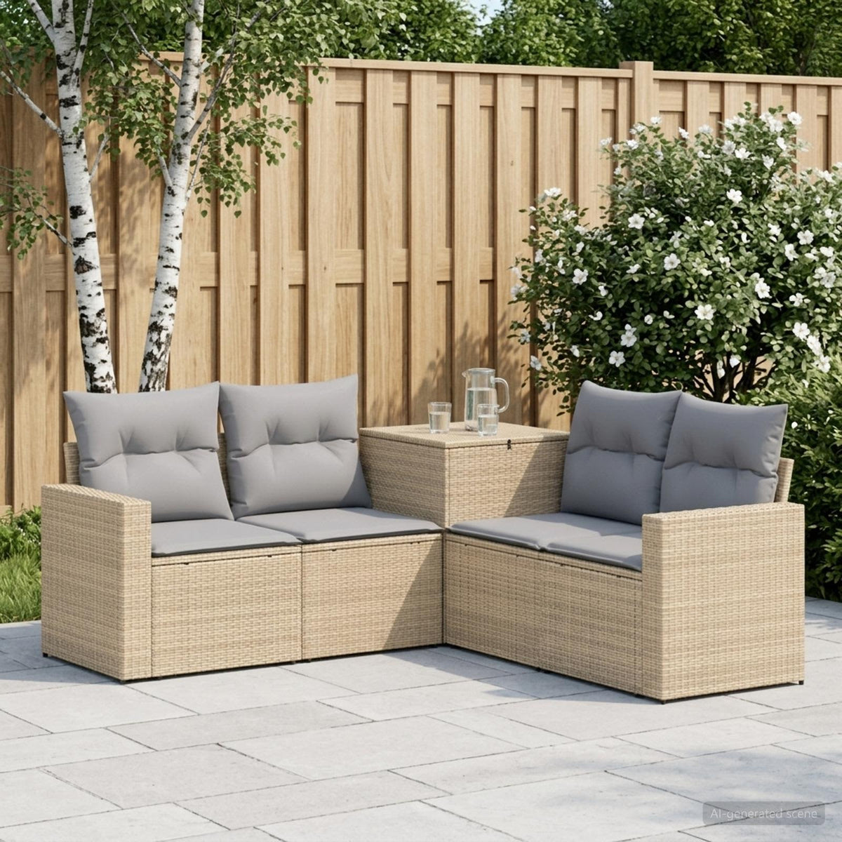 Bankstel 5 st Beige en Licht Grijs Poly Rattan en Staal is nu te koop bij PeponiXL, paradijselijk wonen!