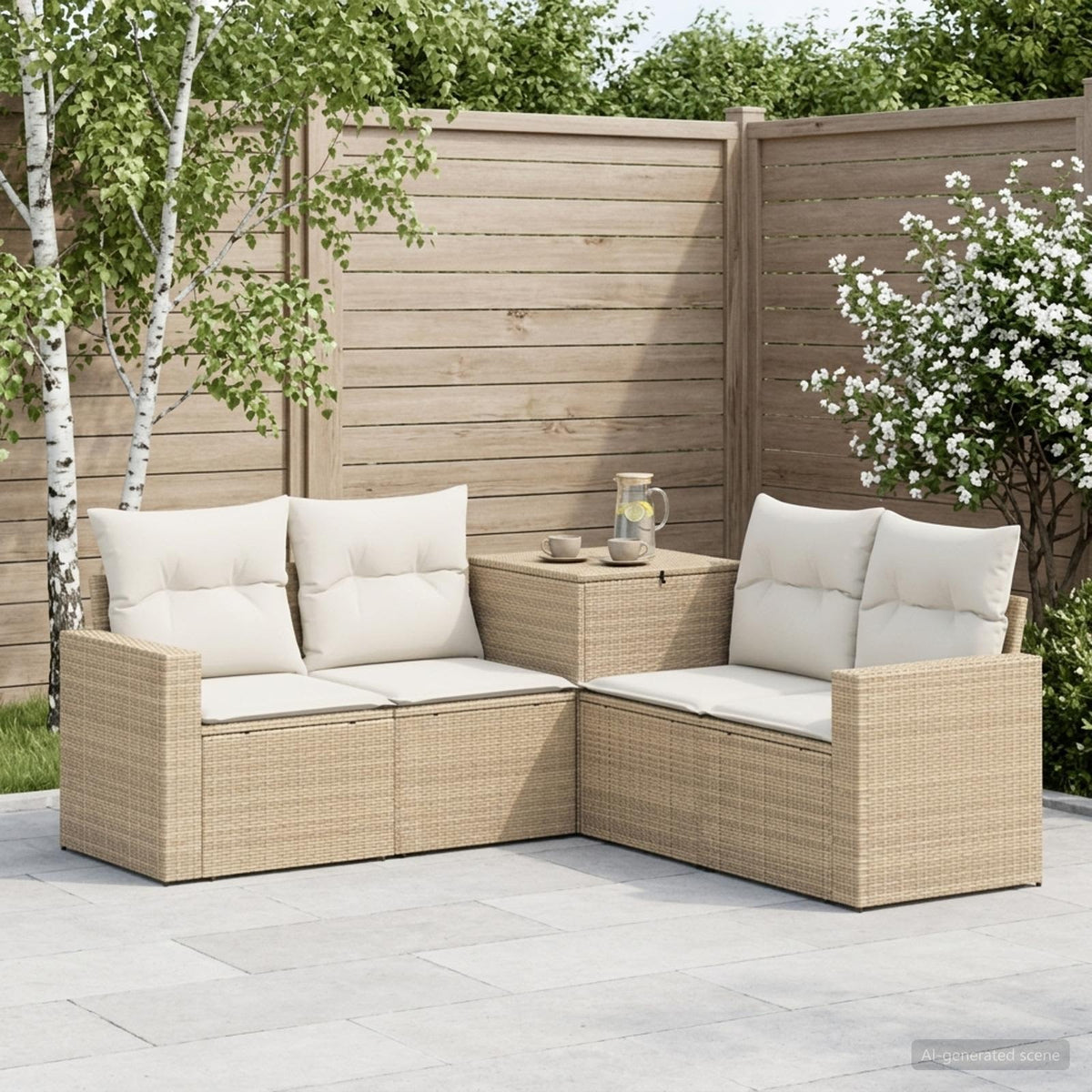 Bankstel 5 st Beige en Crème Wit Poly Rattan en Staal is nu te koop bij PeponiXL, paradijselijk wonen!